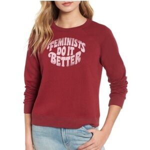 REBECCA MINKOFF Feminists Do It Better sweatshirt XS dark red and white